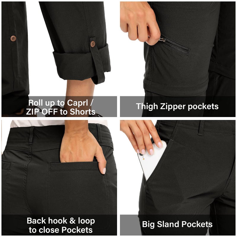 Toomett Women's Hiking Pants Convertible Lightweight Quick Dry Outdoor Travel Camping Safari Pants,2192,Black,4 - Image 4